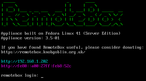 Mini RemoteBox Appliance screenshot