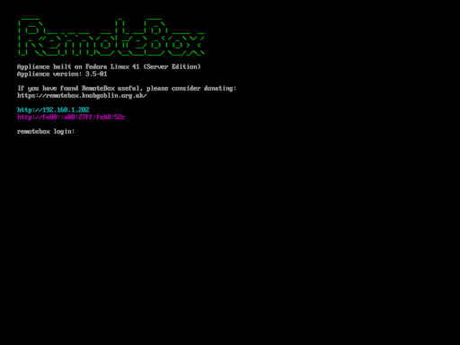 Mini RemoteBox Appliance screenshot